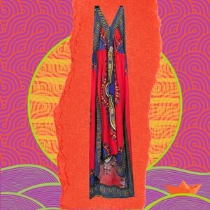 Vibrant Red and Blue Maxi Dress